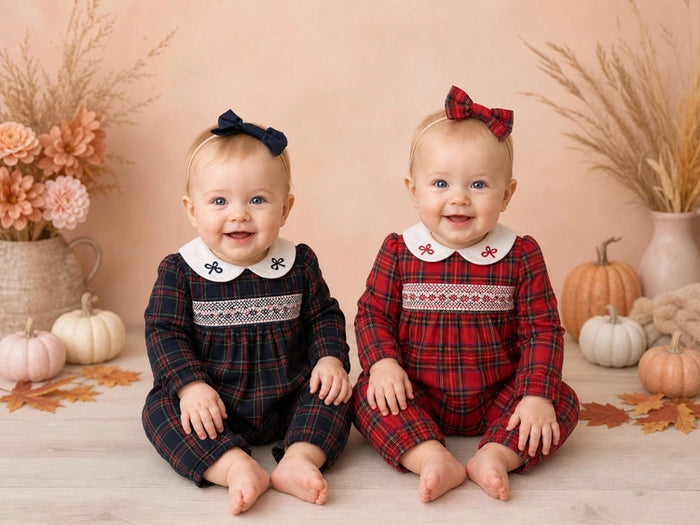 Baby tartan smock romper - Navy & Red options - 41703