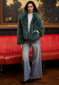 Faux Fur Short Coat in Teal