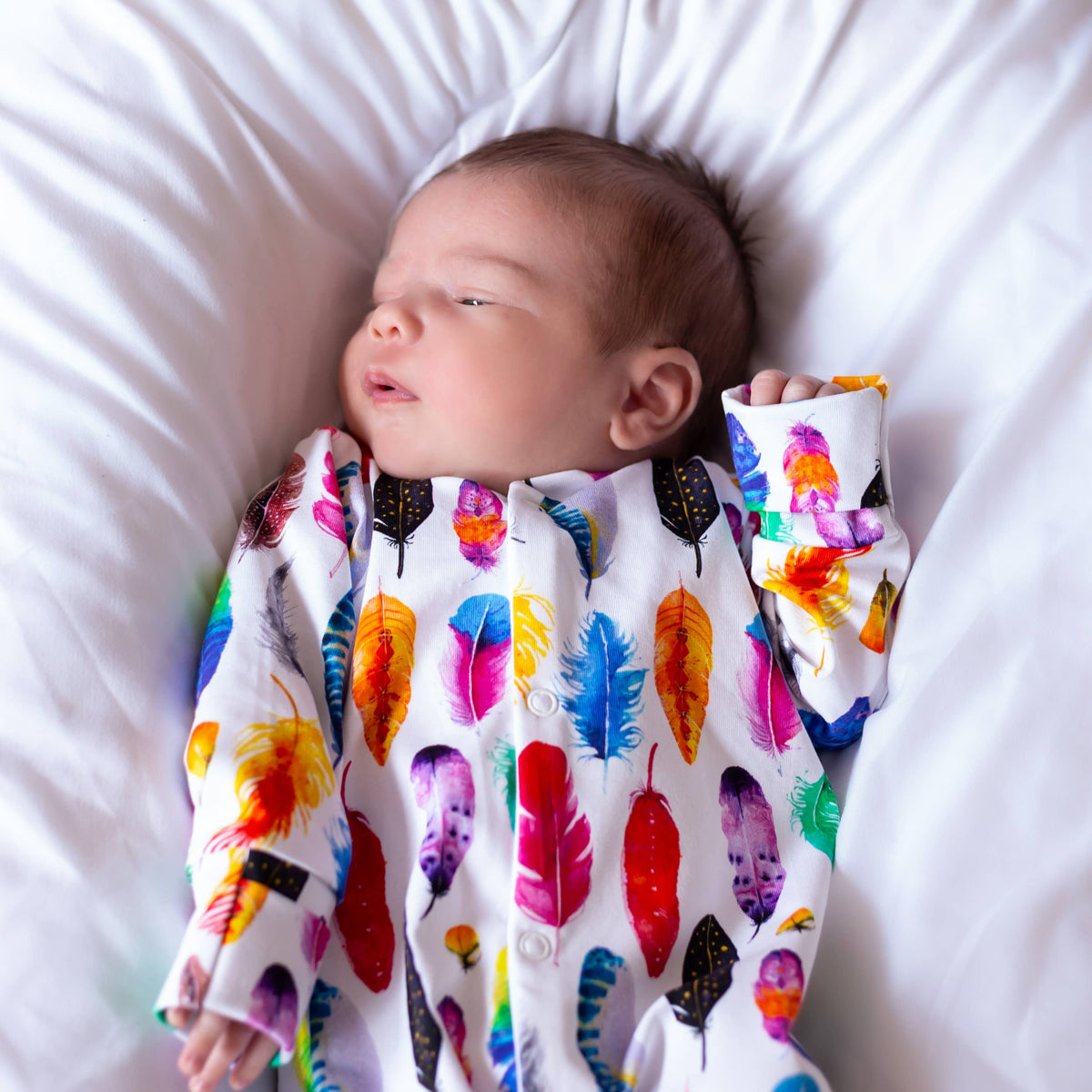 Unisex Baby Cotton Sleepsuit (Onesie) Rainbow Feather Print