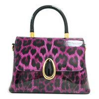 Elegant Glossy Leopard Print Top Handle Handbag-912-2