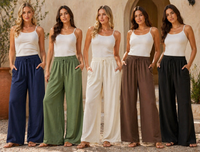 Wide Leg Elasticated Stretch Trousers: Black