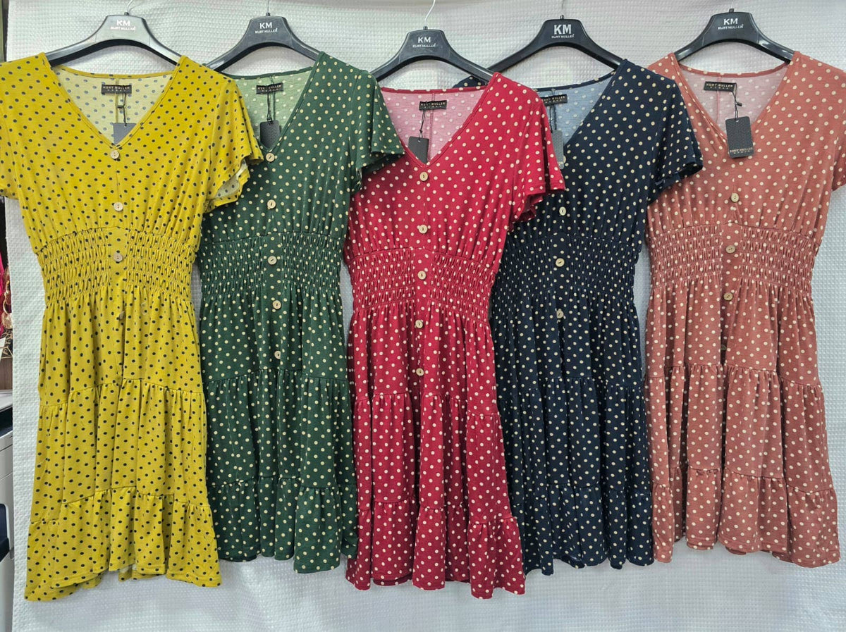KM Classic Polka Dot V Jersey Midi Dress