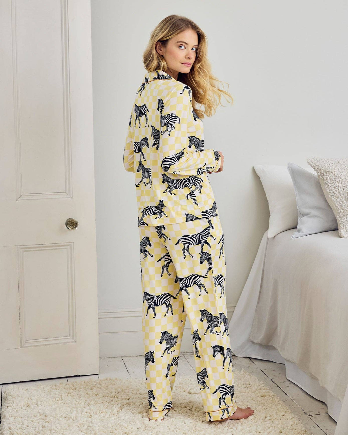 Zebra Checkerboard Print Long Pyjama Set