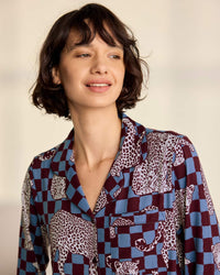Midnight Checkerboard Leopard Print Long Pyjama Set