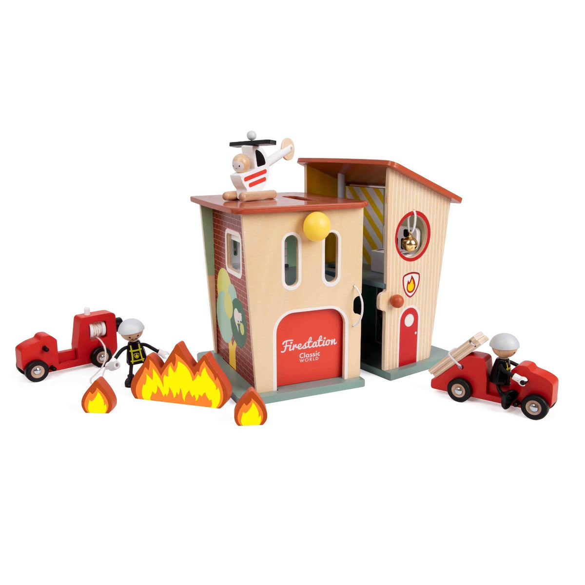 Classic World Wooden Fire Station – Kids Pretend Play Set