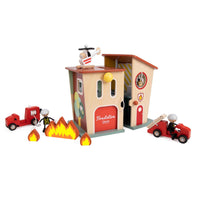 Classic World Wooden Fire Station – Kids Pretend Play Set