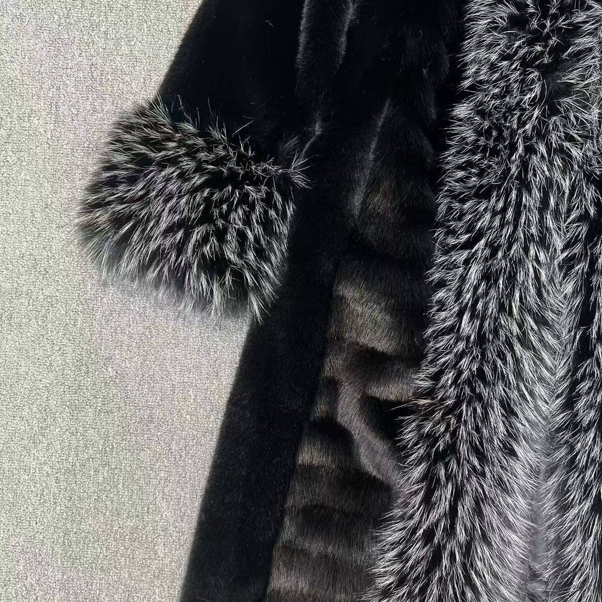 Black Faux Fur Long Coat with Faux Fur Collar & Cuffs
