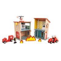 Classic World Wooden Fire Station – Kids Pretend Play Set
