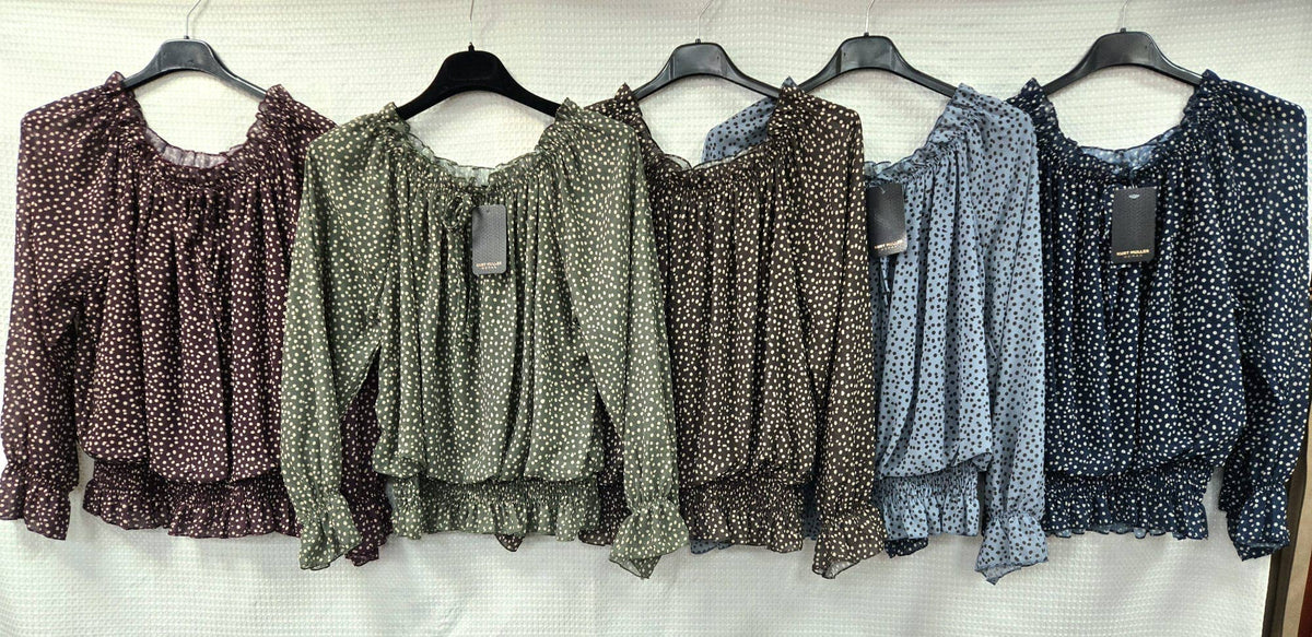 Micro Polka Dot Ruffle Blouse