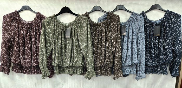 Micro Polka Dot Ruffle Blouse