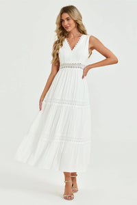Lace Detail Maxi Dress In White Sleeveless