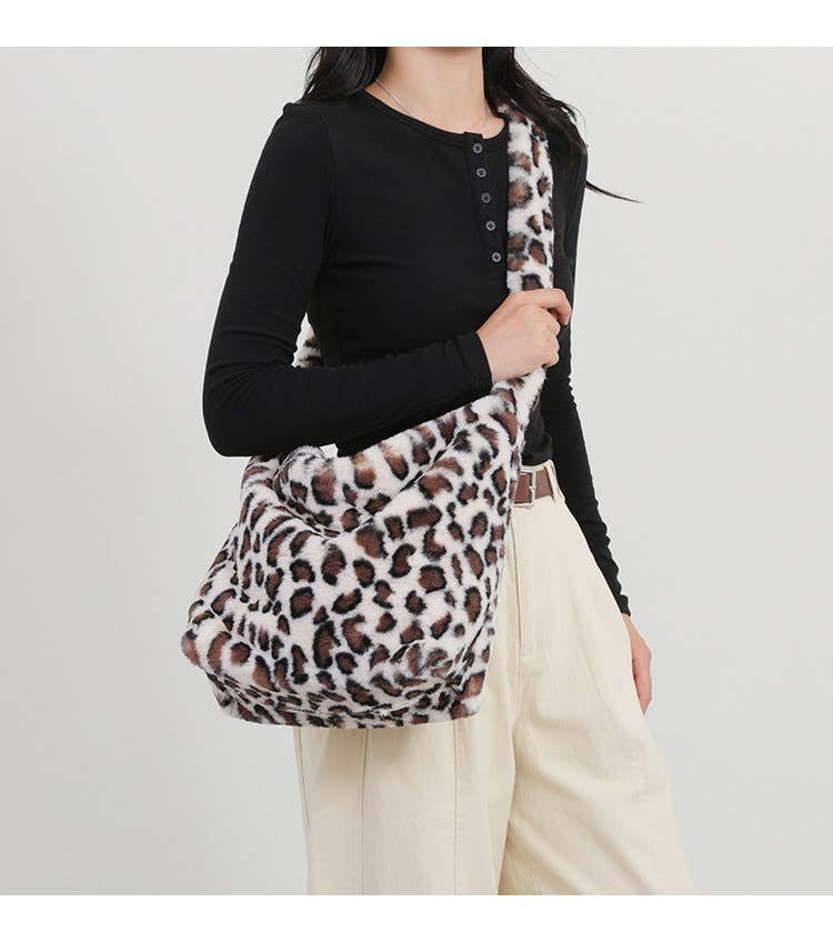 Soft Faux Fur Shoulder Bag Cross Body Bag - Available In Beige & Brown
