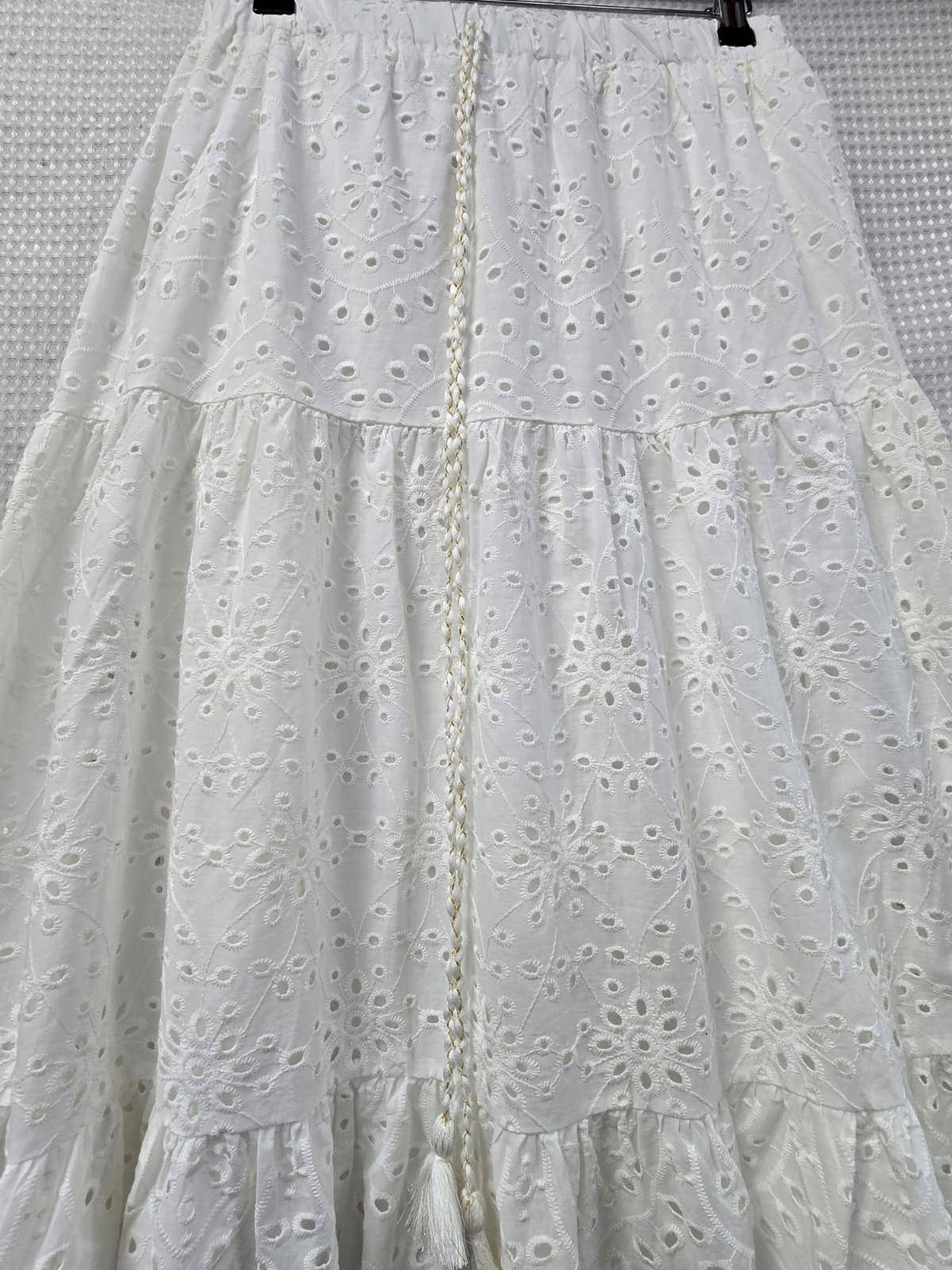 Cotton Crochet Tier Panel Maxi Skirt
