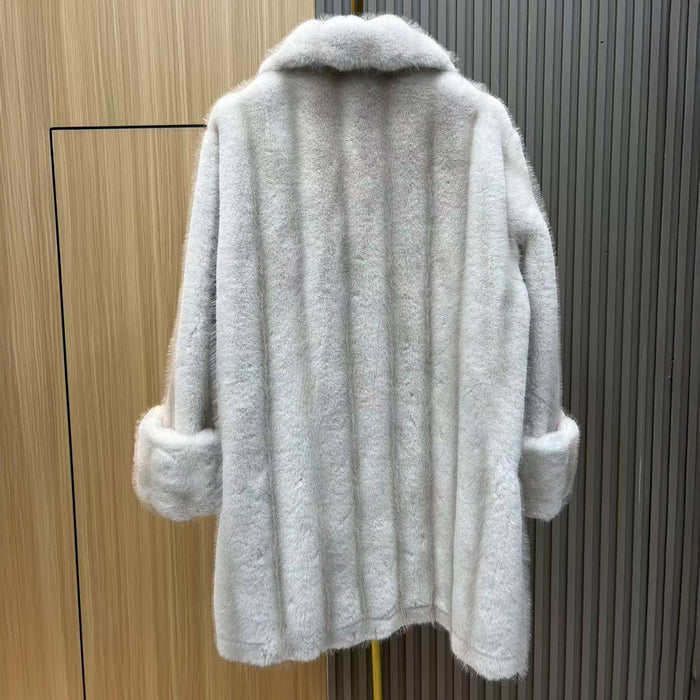 Cream Soft Plush Winter Coat with Collar