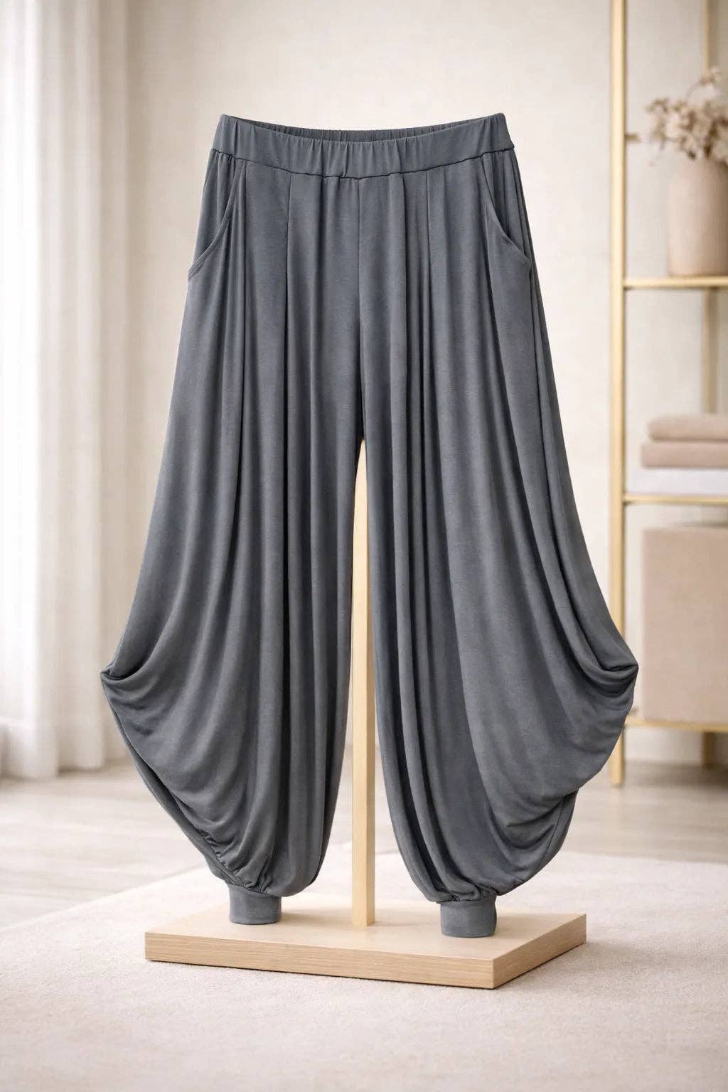Italian Womens Oversized Jersey Harem Trousers – Wide Leg Baggy Pants
