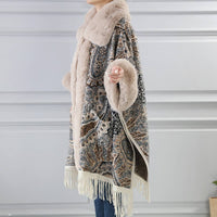 Luxurious Paisley Cape with Faux Fur Collar and Cuffs