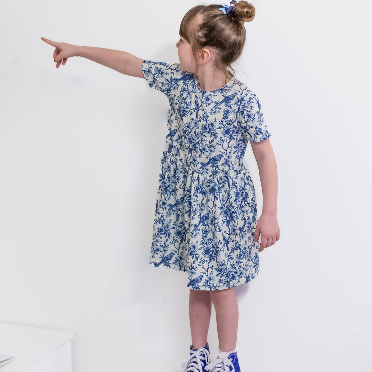 Girls Short Sleeve Cotton Dress - Willow Flower print