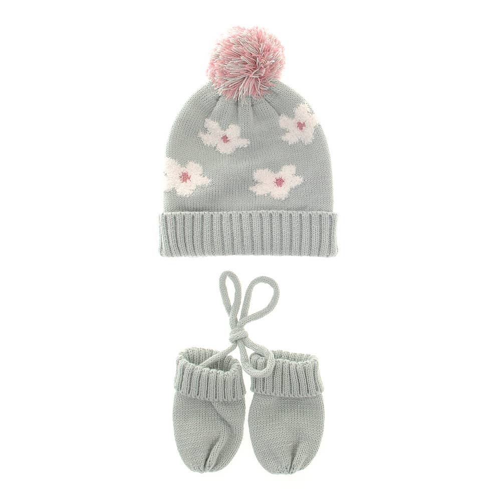 Flowers Wooly Hat and Mittens