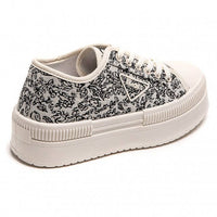 WOMENS CHUNKY LACE UP FLAT DESIGNER CANVAS SNEAKERS
