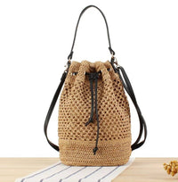 Medium Size Draw String Two-toned Paper Straw Bucket Bag