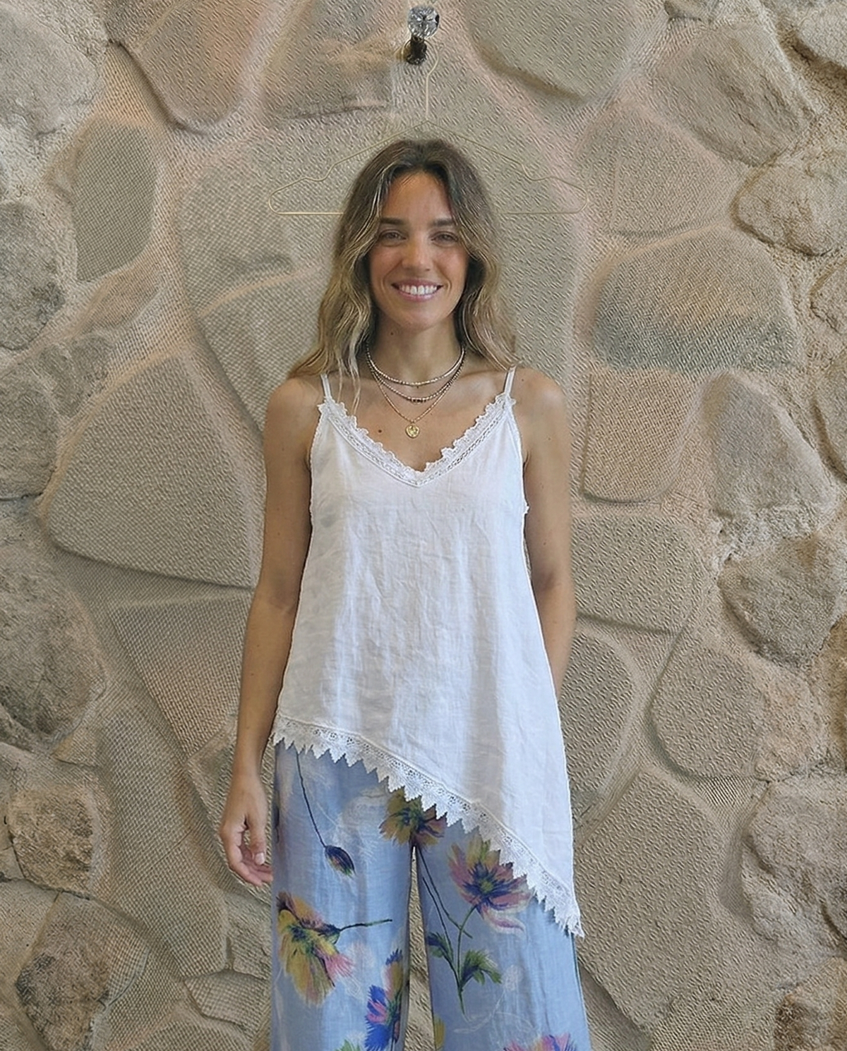 100% Linen Asymmetric Vest top Ref-23472 T-shirt
