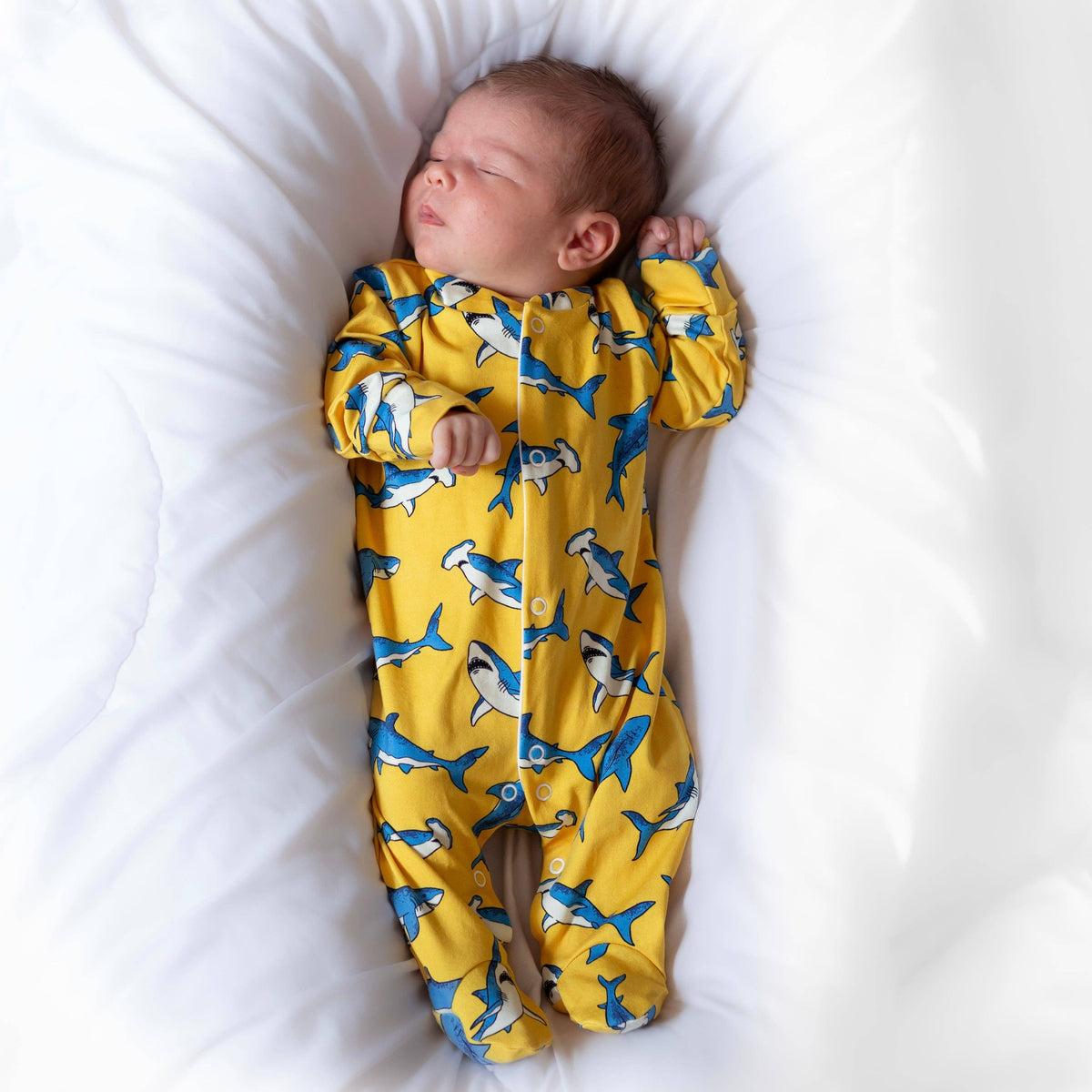 Unisex Baby Cotton Sleepsuit (Onesie) – Yellow shark Print