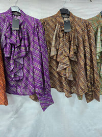 Royal Check Lyocell Silky Frill Blouse