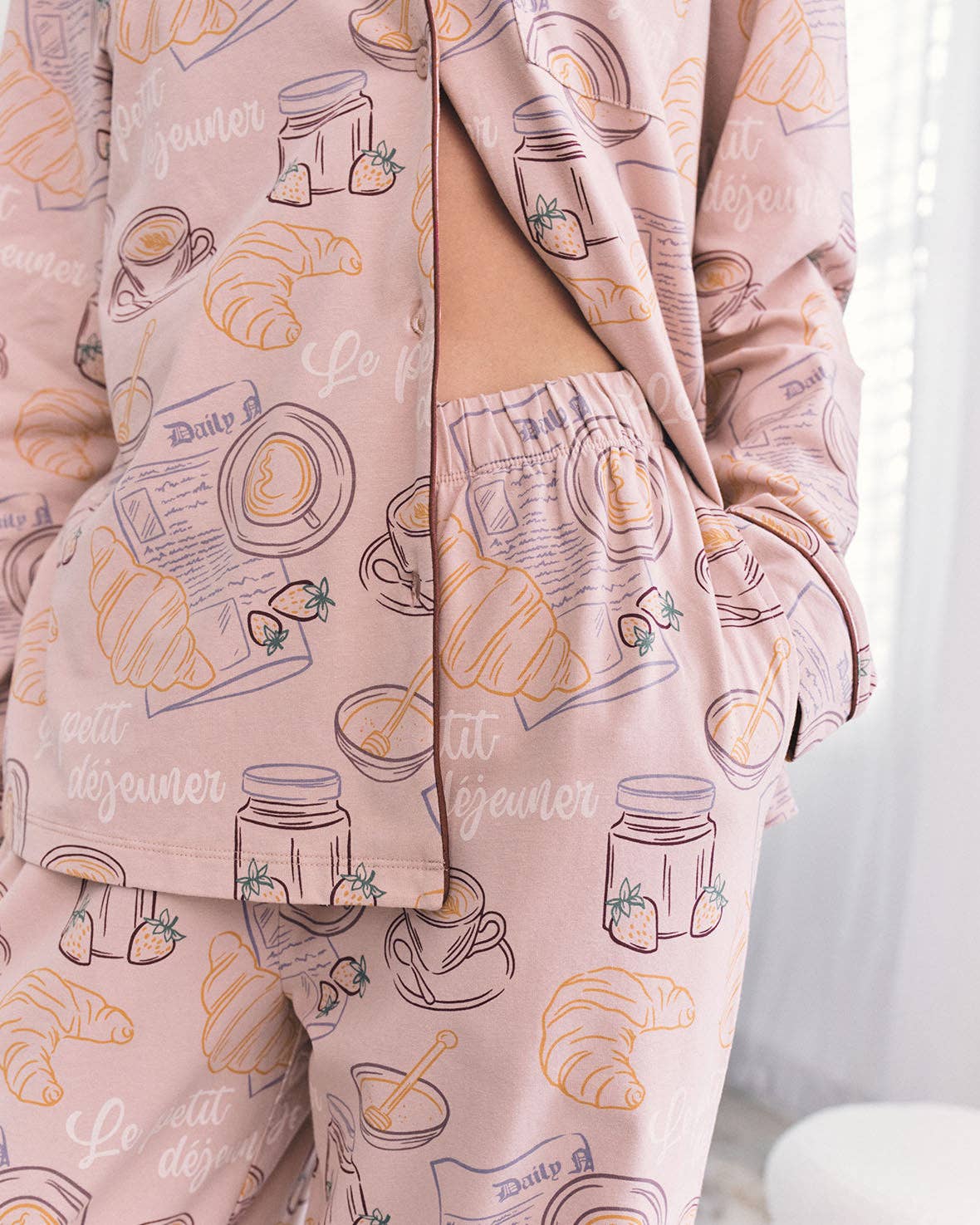 Chelsea Peers - Organic Cotton Breakfast Print Long Pyjama Set - Pink