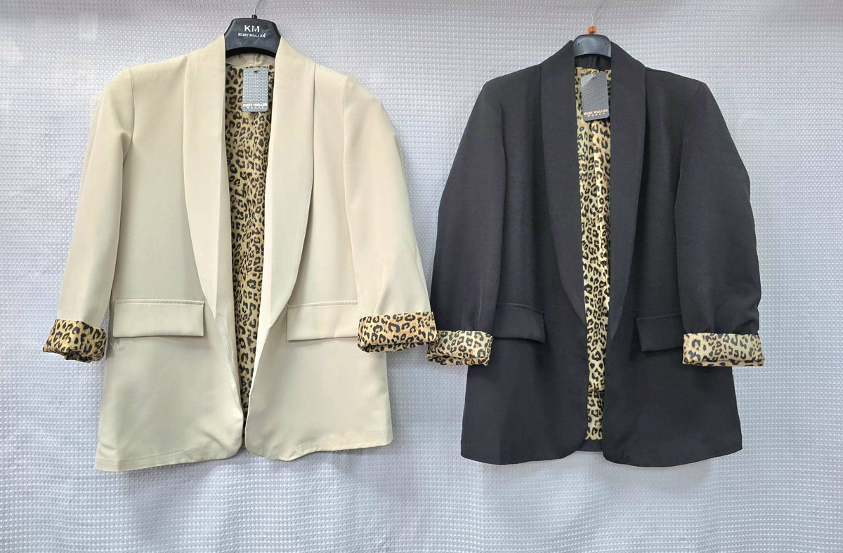 Leopard Trim Turn Up Sleeve Blazer