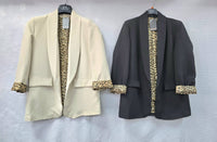 Leopard Trim Turn Up Sleeve Blazer