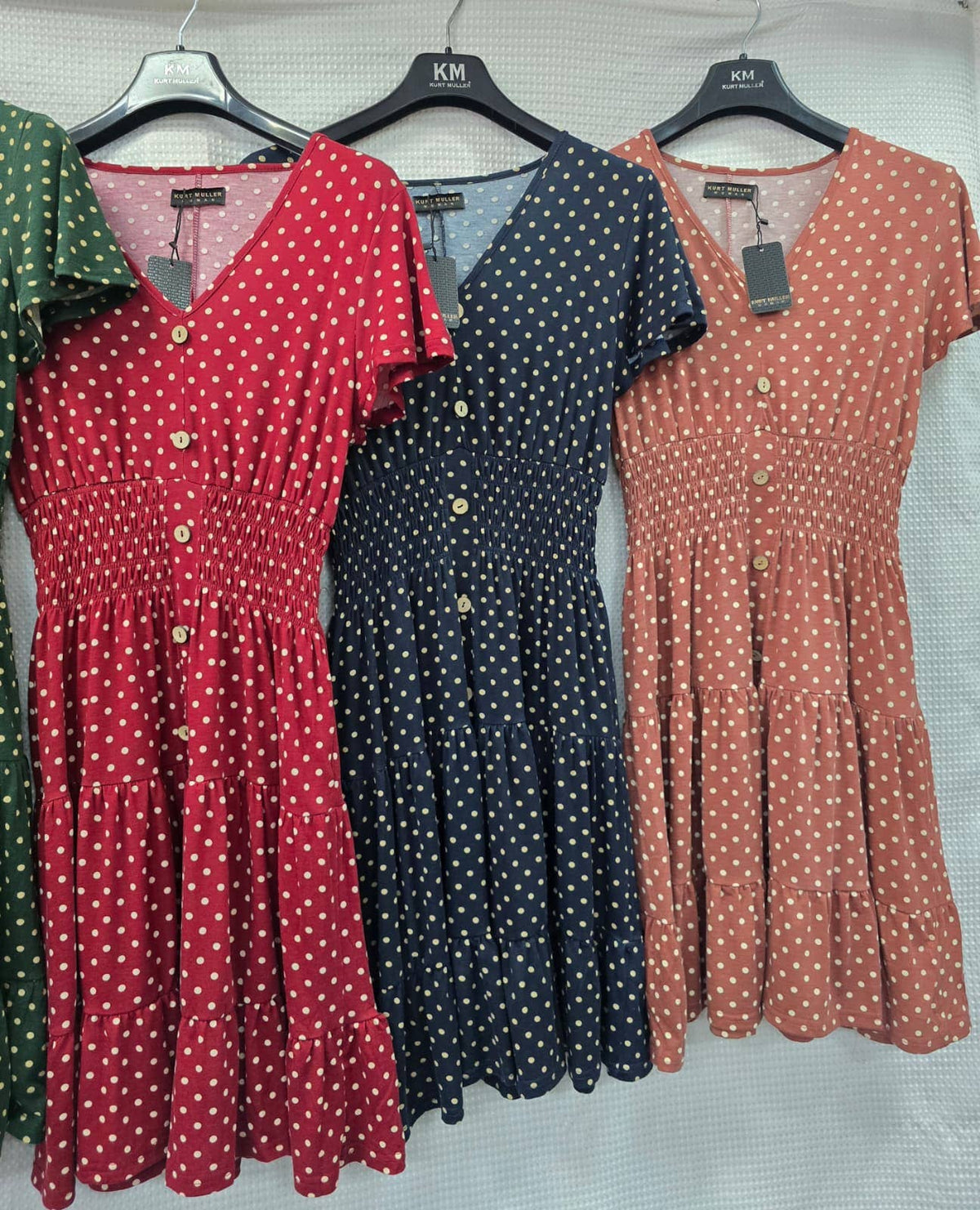KM Classic Polka Dot V Jersey Midi Dress