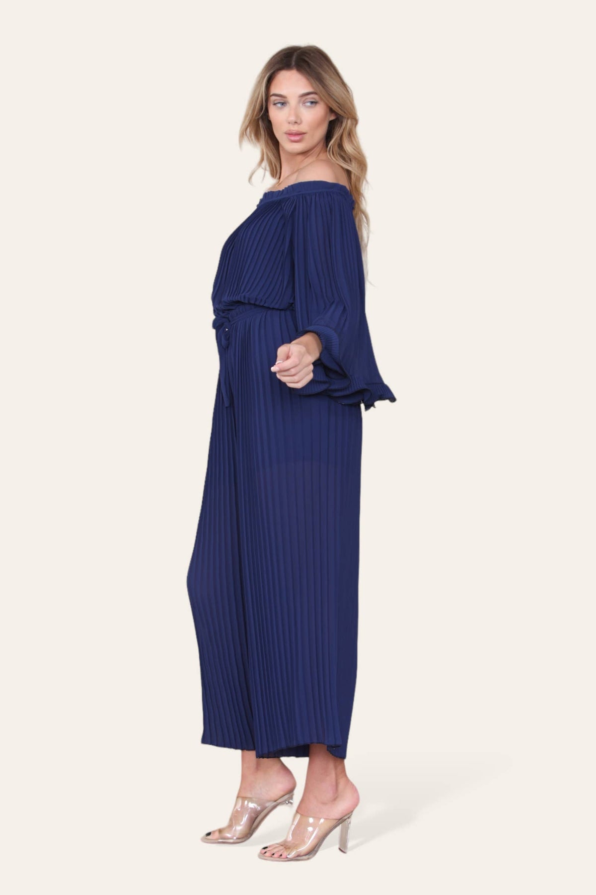 Sofia Bardot Pleated Frill Jumpsuit