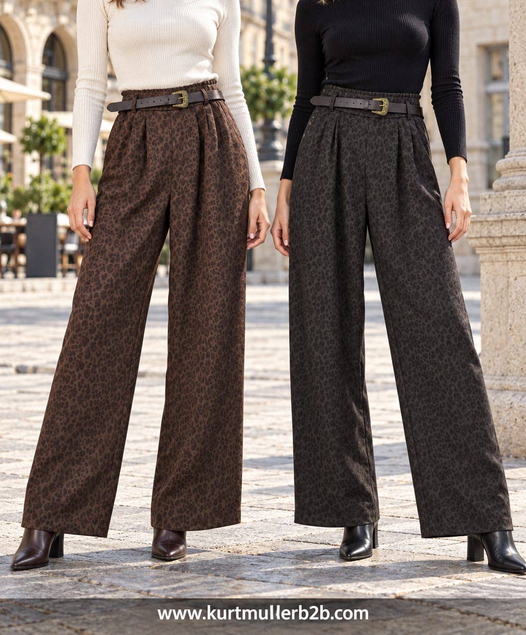 Animal Suedette Belted Wide Leg Trousers: Black
