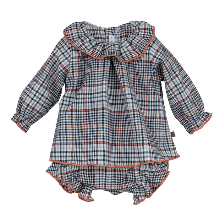 Tan and Blue Tartan Top and Bloomer Set