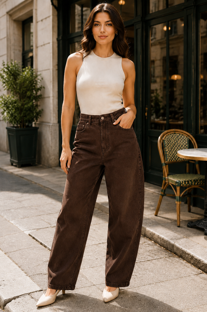 Balloon Fit Chocolate Denim Jeans