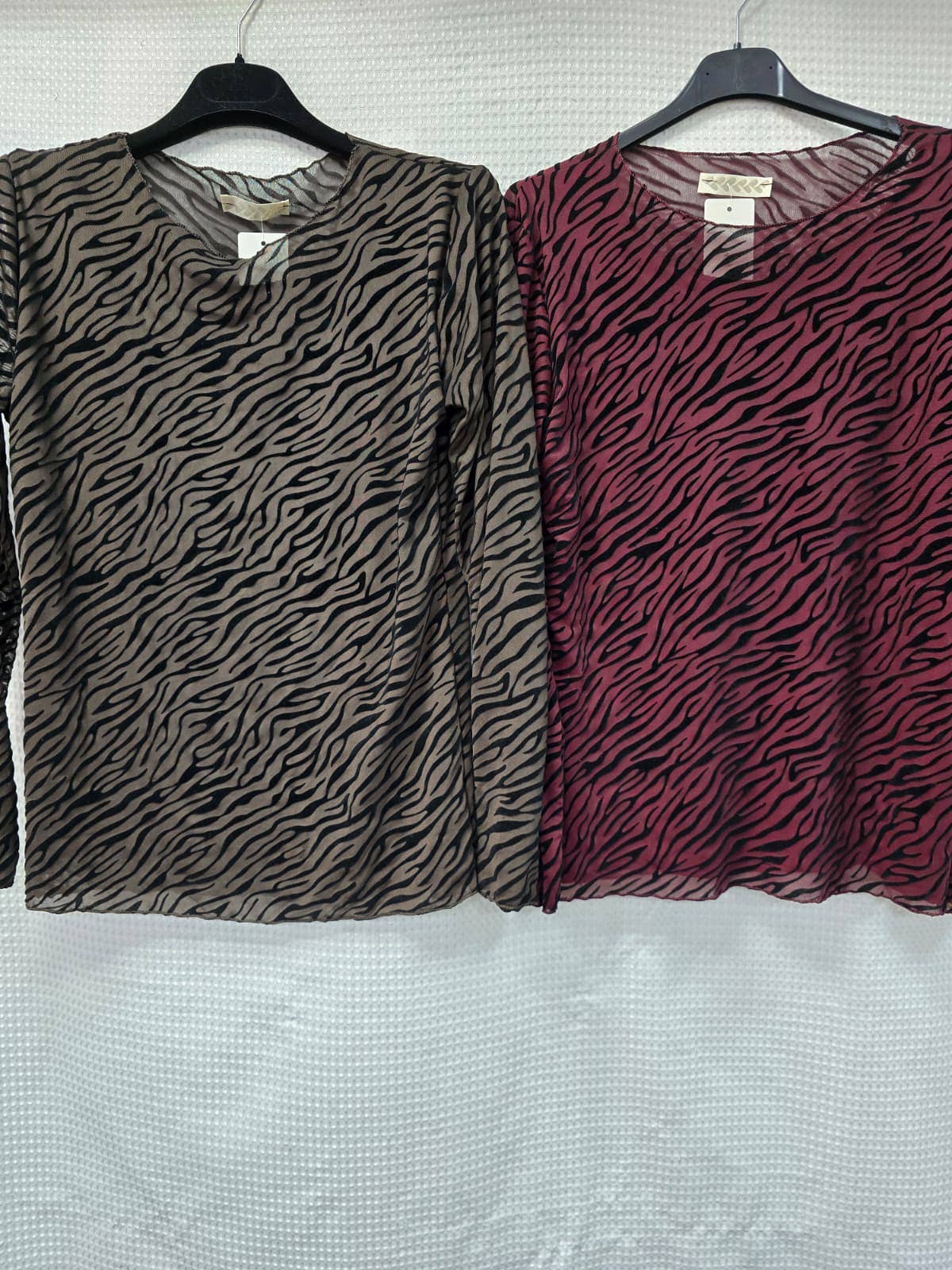 Textured Sheer Zebra Crew Neck Blouse