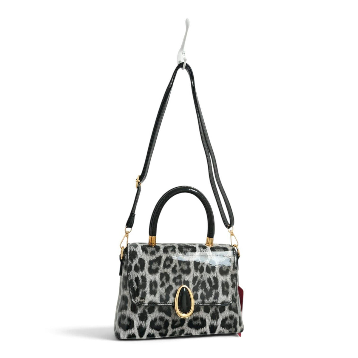 Elegant Glossy Leopard Print Top Handle Handbag-912-2