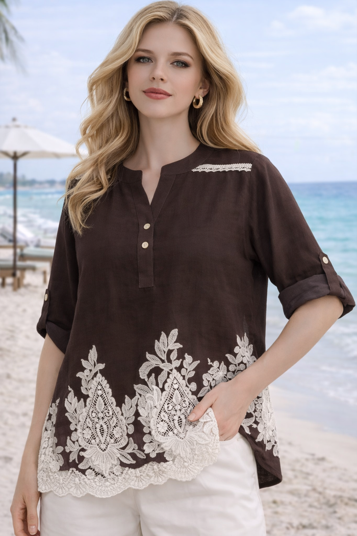 Embroidered Lace Hem Blouse