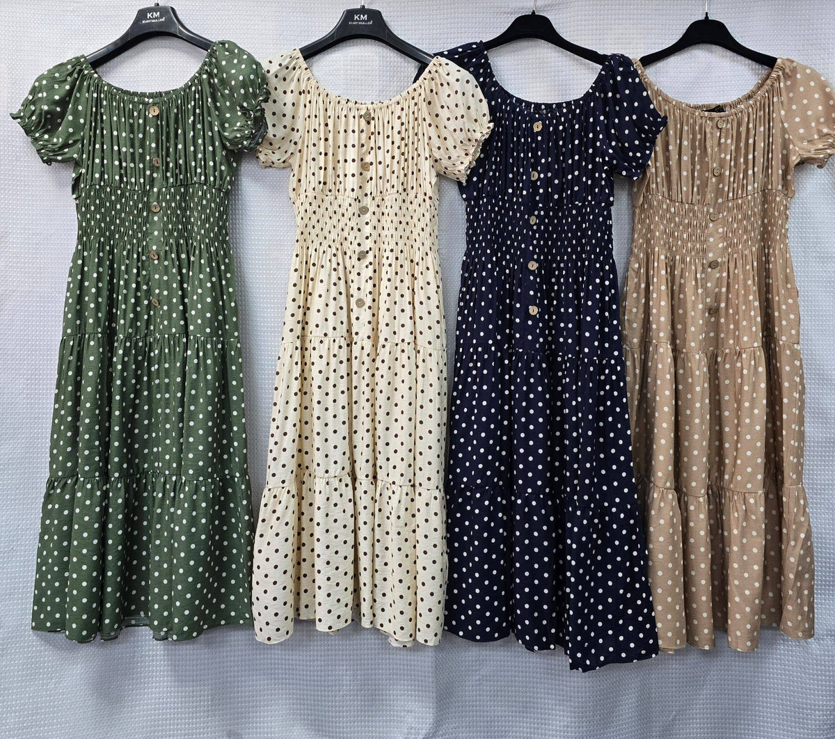 Priya Polka Dot Midi Bardot Dress