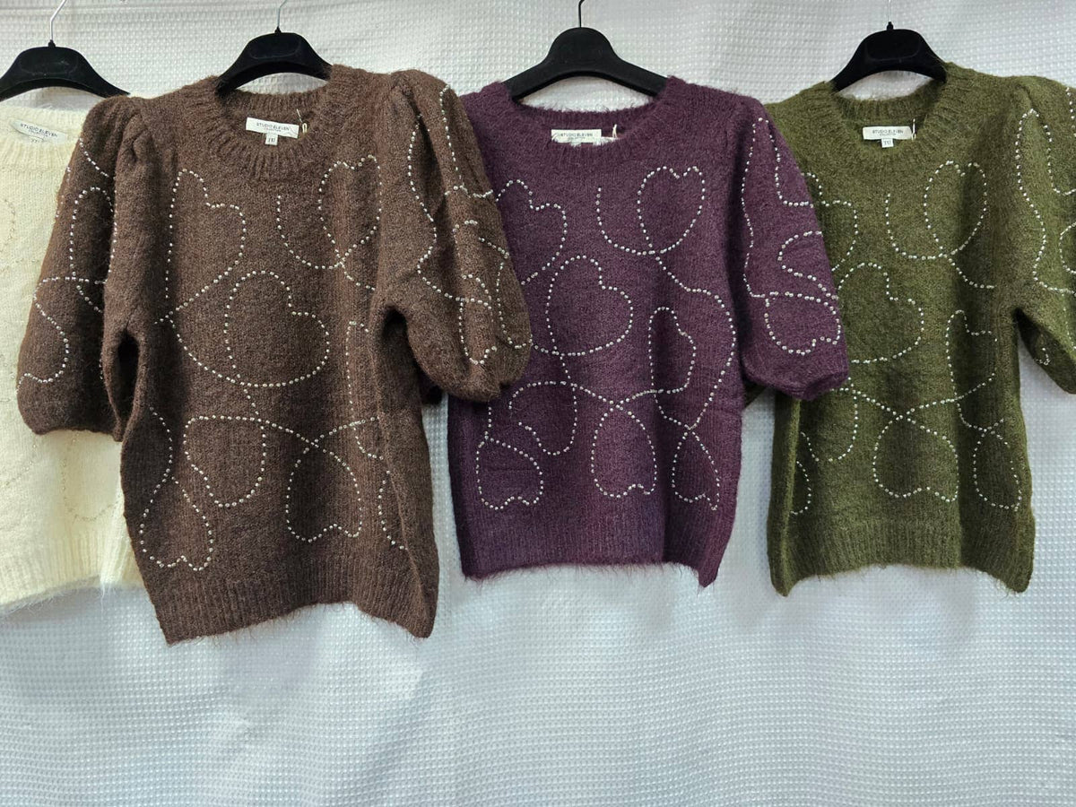 Sequin Heart Soft Touch Short Sleeve Knit Jumper