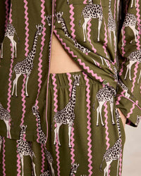 Wavy Stripe Giraffe Print Long Pyjama Set