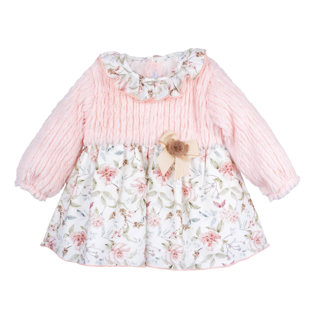 Soft Rose Floral Dress with Bow Detail