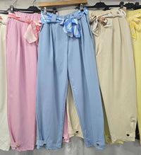 Gold Button Carrot Cotton Belt Trousers