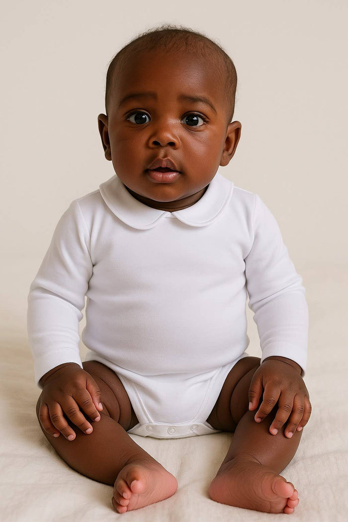 Baby white collared body suit Long sleeved : 177 Brushed body unisex model