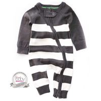 ZIPPYUP - Super Soft Charcoal Stripe Knitted Baby Onesie