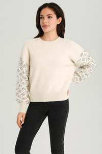 KNITTED JUMPER WITH SEQUIN EMBELLISHED PUFFY SLEEVES