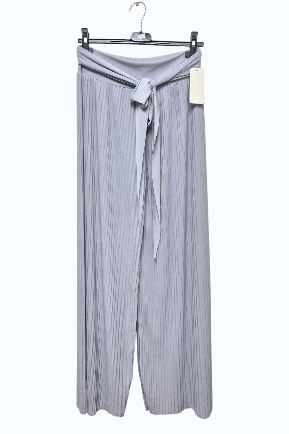 Italian Womens Pleated Tie Waist Palazzo Trousers