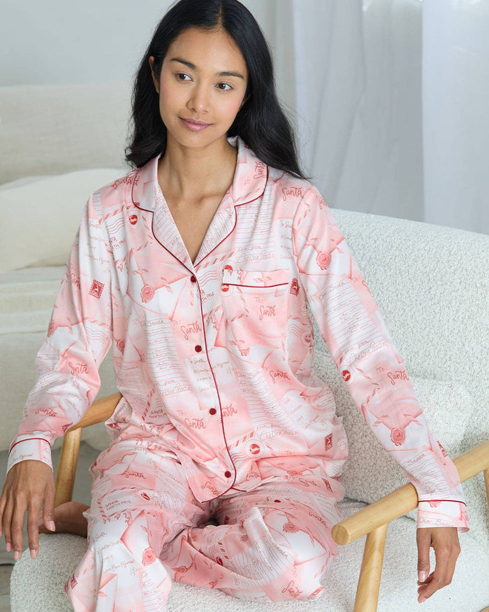 Chelsea Peers - Satin Christmas Letter to Santa Print Long Pyjama Set