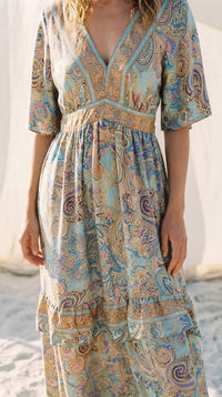 Boho Backless Summer Maxi Dress Romantic Paisley Gown