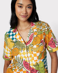Chelsea Peers - Linen-Blend Fruit Checkerboard Print Short Pyjama Set